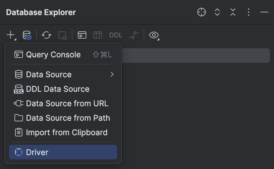 Data Sources and Drivers menu option Data Sources and Drivers menu option